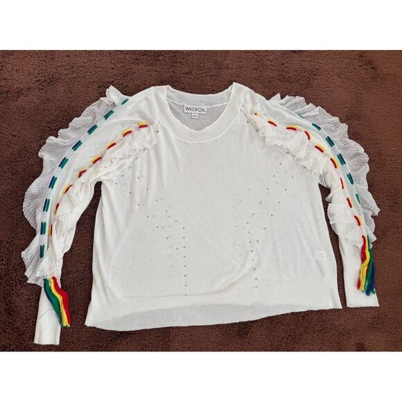 WILDFOX Diez Sweater Women's Size Large Ruffled Lace Up Sleeves White - Picture 3 of 11